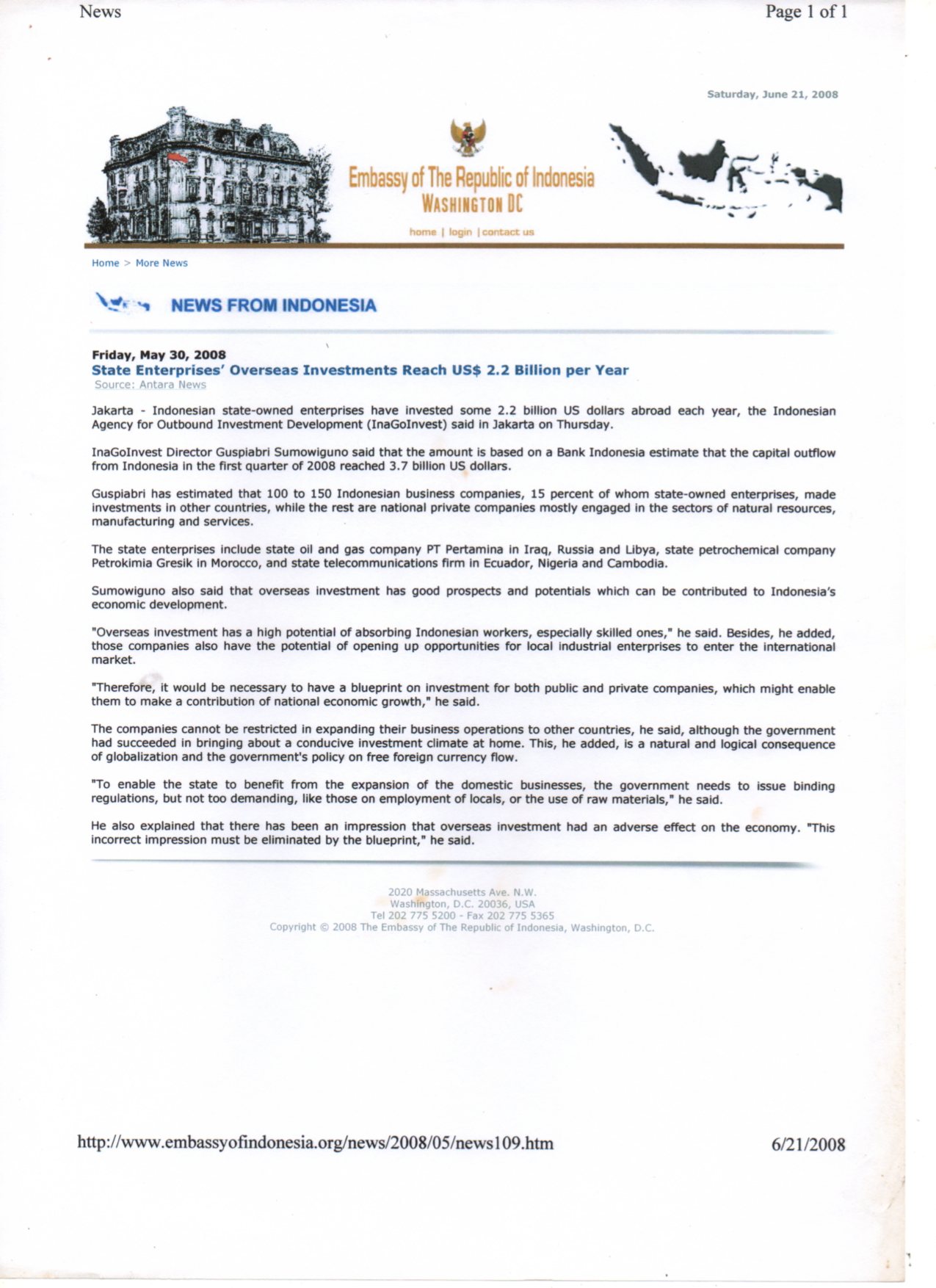 www.embassyofindonesia.org, 21 Juni 2008